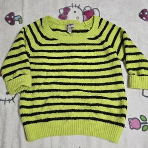 Arizona Jean Company Neon Green and Black Striped Sweater